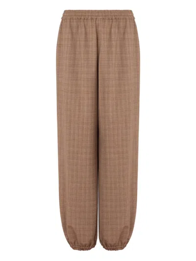 Moschino Plaid-pattern Elastic-waist Trousers In Brown