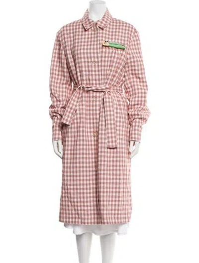 Pre-owned Moschino Plaid Print Trench Coat In Neutral