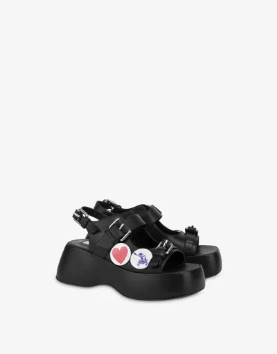 Moschino Platform Sandals In Calfskin  Pins In Black