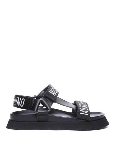 Moschino Platform Sandals Logo Tape In Black