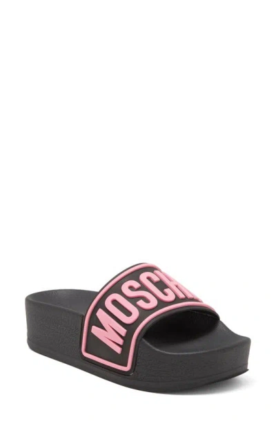 Moschino Platform Slide Sandal In Black Pink