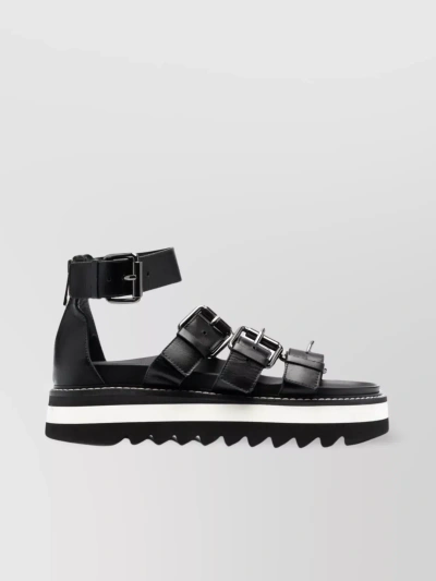 Moschino Platform Sole Heeled Buckle-up Sandals With Open Toe In Black