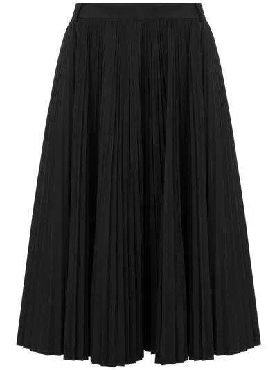 Moschino Pleated Black Midi Skirt With Fitted Waistband