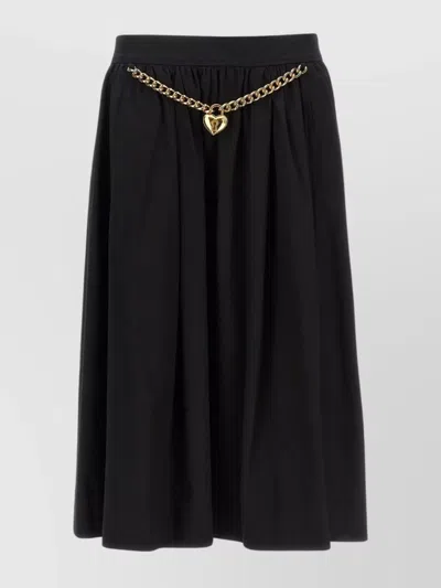 Moschino Pleated Midi Skirt With Gold Chain Belt In Black