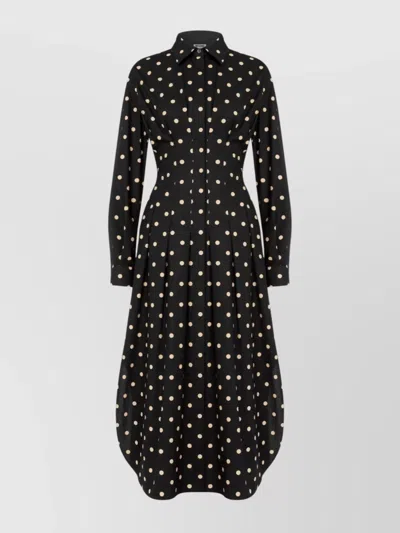 MOSCHINO PLEATED POLKA DOT DRESS WITH LONG SLEEVES