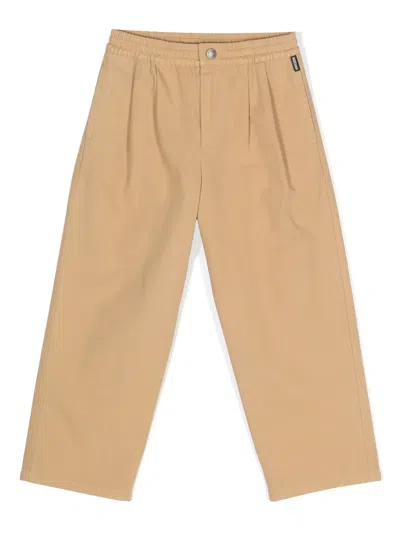Moschino Kids' Pleated Tapered Trousers In Brown
