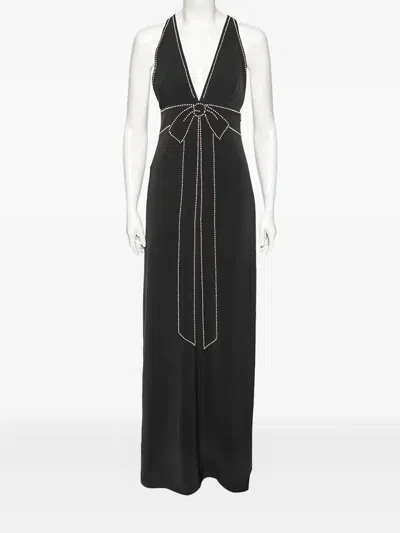 Pre-owned Moschino Plunging-neckline Bow-embellished Gown In Black