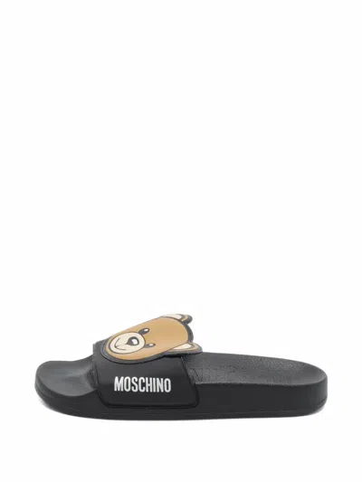 Pre-owned Moschino Plush Teddy Bear Slides In Black