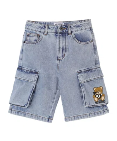 Moschino Kids' Pocket Denim Shorts In Blue