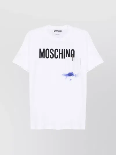 MOSCHINO POCKETED CREW NECK T-SHIRT WITH TROMPE L'OEIL PRINT