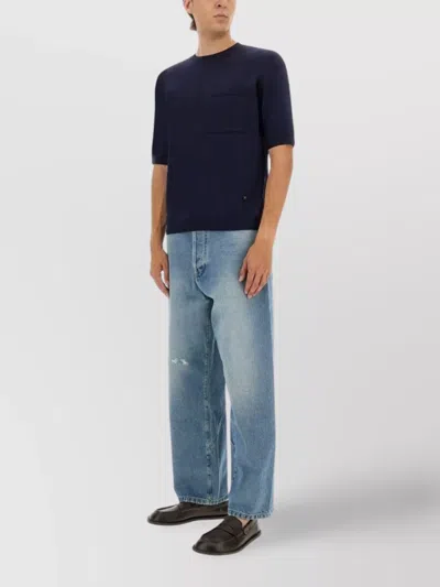 Moschino Pocketed T-shirt With Ribbed Cuffs And Hem In Blue