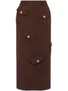 Moschino Pockets Cotton-wool Blend Skirt In Brown