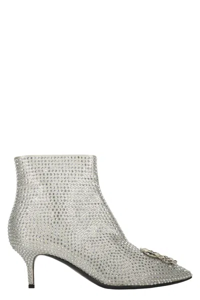 Moschino Pointed Toe Boots In Silver