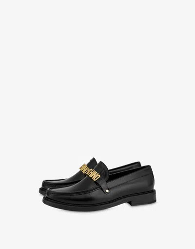 Moschino Polished Calfskin Loafers In Black