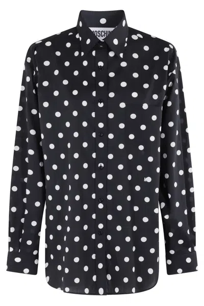 Moschino Polka Dot Cotton Voile Shirt In Black