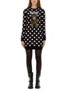Moschino Long Sleeve Polka Dot Graphic Dress In Black