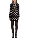 Moschino Long Sleeve Polka Dot Graphic Dress In Black