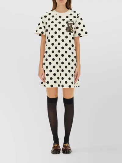 Moschino Polka Dot Graphic Print Short Sleeve Dress In White