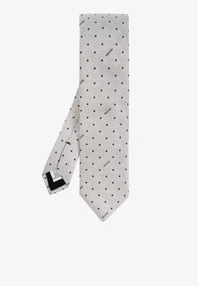 Moschino Polka Dot Jacquard Silk Tie In Gray