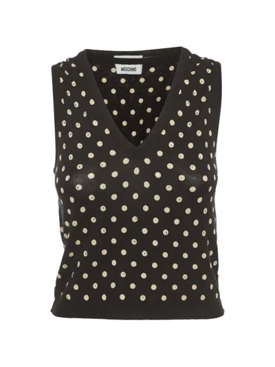 Pre-owned Moschino Polka Dot Knit Top And Cardigan In Black