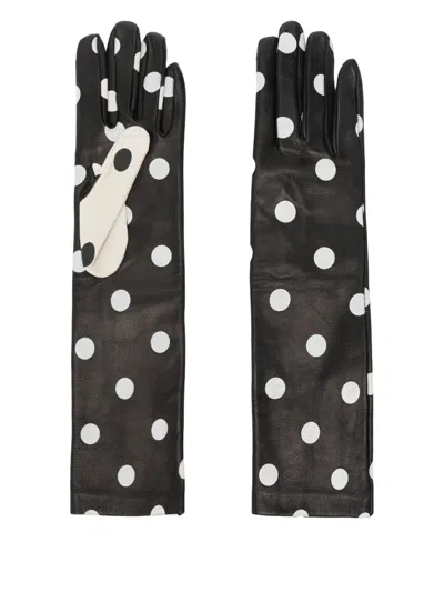 Moschino Polka-dot Leather Gloves In Black