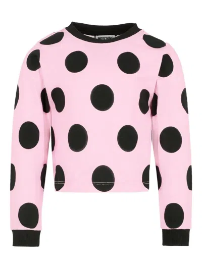Moschino Kids' Polka-dot Long-sleeve Top In Pink