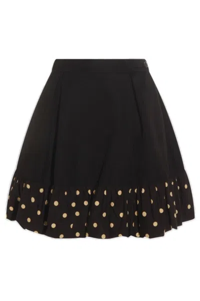 Moschino Midi Skirt With Polka Dots And Ruffles In Black