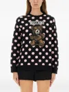 Moschino Polka-dot Pattern Teddy-embellishment Sweater In Black