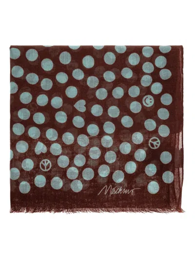 Moschino Polka-dot Peace-symbol Scarf In Brown