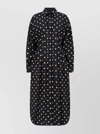 Moschino Polka Dot Pleated Dress With Long Sleeves In Black
