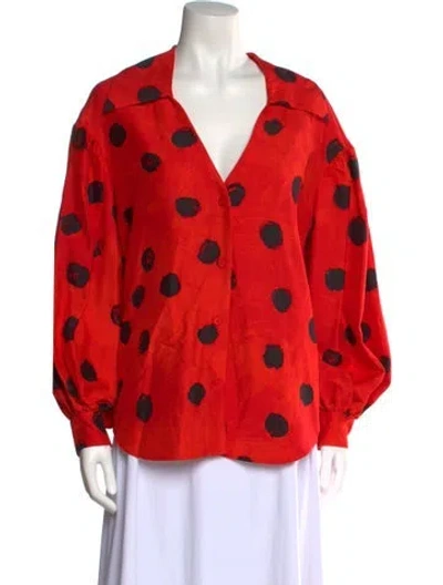 Pre-owned Moschino Polka Dot Print Plunge Neckline Blouse W/ Tags In Red