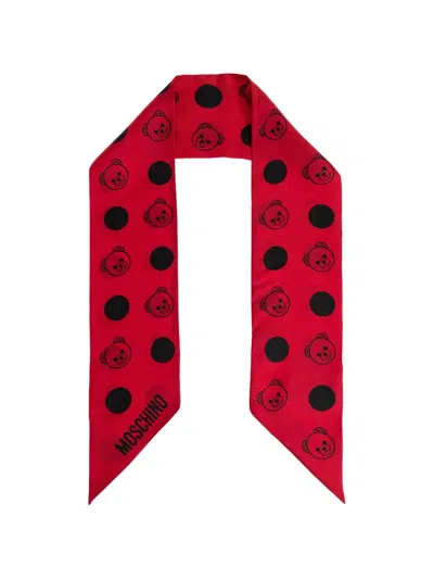 Moschino Polka-dot Teddy Silk Scarf In Red