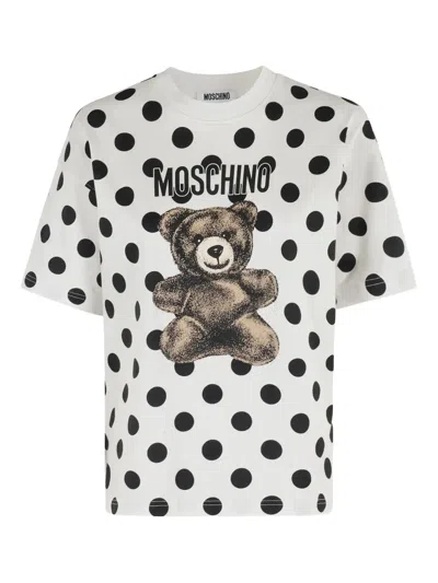 Moschino Teddy Bear Printed Organic Cotton Jersey T-shirt In White