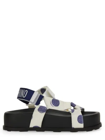 Moschino Polka Dot Wide Strap Sandals In White