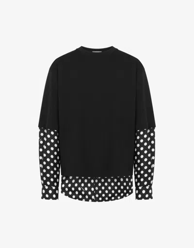 Moschino Panelled Cotton T-shirt In Black