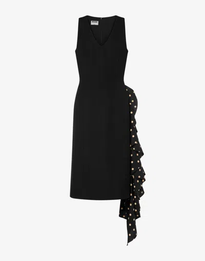 Moschino Polka Dots Wool Blend Diagonal Dress In Black