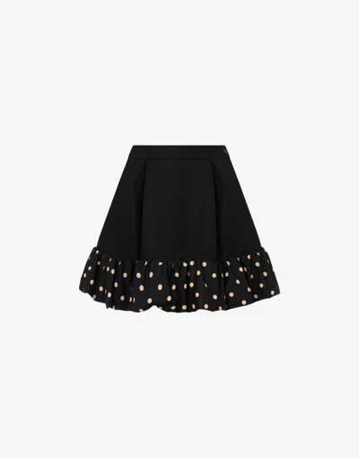 Moschino Polka Dots Wool Blend Diagonal Miniskirt In Black