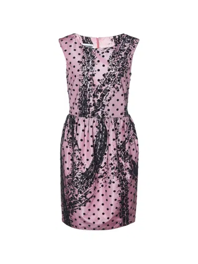 Pre-owned Moschino Polka-dot Midi Dress In Pink