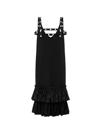 Moschino Polka-dot Ruffled Midi Dress In Black
