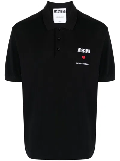 Moschino Polo Shirt With Embroidery In Black