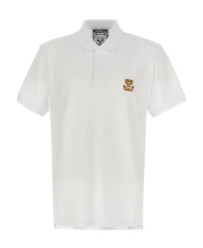 Moschino Polo Shirt With Teddy Bear Pattern In White