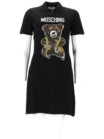 Moschino Polo-style Mini Dress With Teddy Bear Graphic In Black