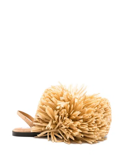 Moschino Pompom Slingback Sandals In Animal Print