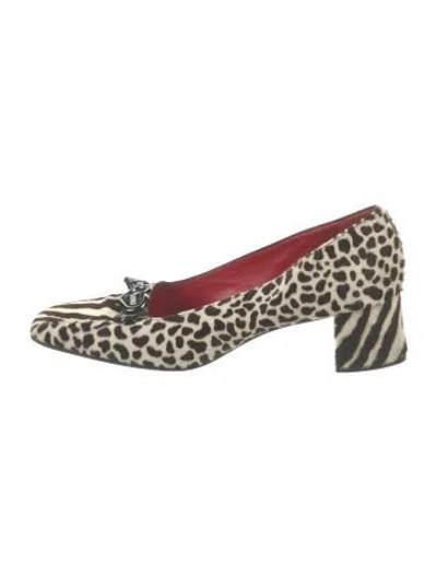 Pre-owned Moschino Ponyhair Animal Print Pumps In Brown