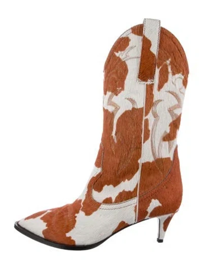 Pre-owned Moschino Ponyhair Animal Print Western Boots In Brown