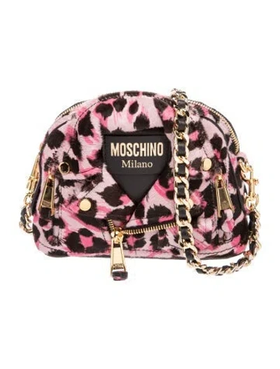 Pre-owned Moschino Ponyhair Biker Jacket Mini Wristlet Bag In Multi