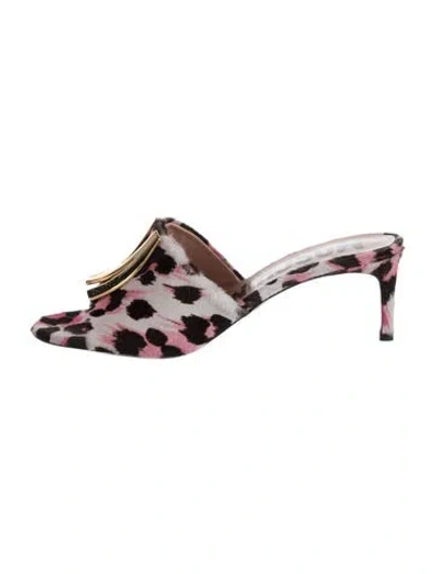 Pre-owned Moschino Ponyhair Printed Slides In Pink