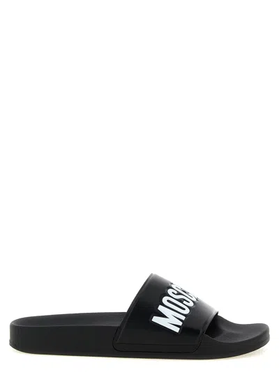 Moschino Couture Rubber Logo Sliders In Black