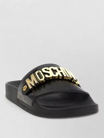 Moschino Pool Slides Open Toe Flat Sole In Black