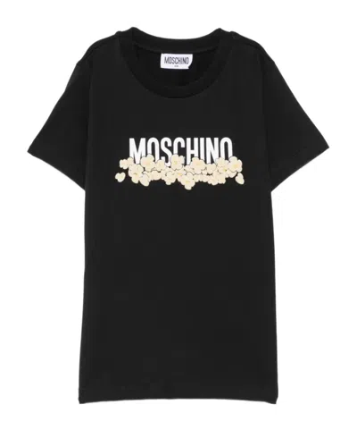 Moschino Kids' Popcorn-print Logo T-shirt In Black
